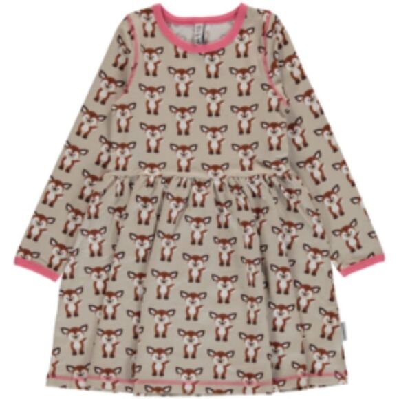 Maxomorra Deer Print Dress with Pink Trim Sz 110cm - Picture 1 of 5